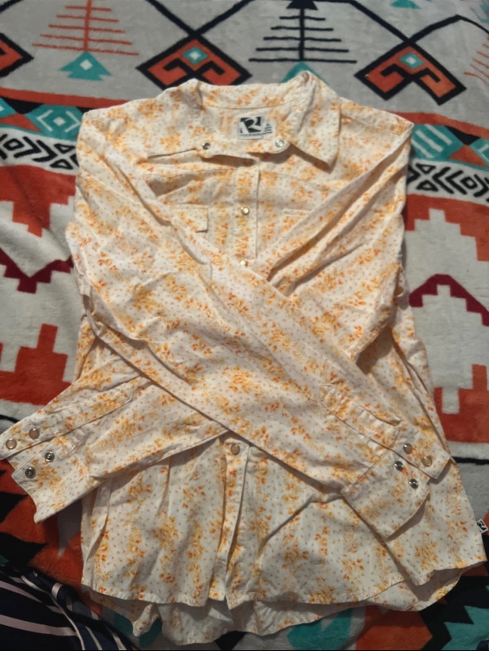 Rockies Cream Button-Down Shirt with orange Floral Print